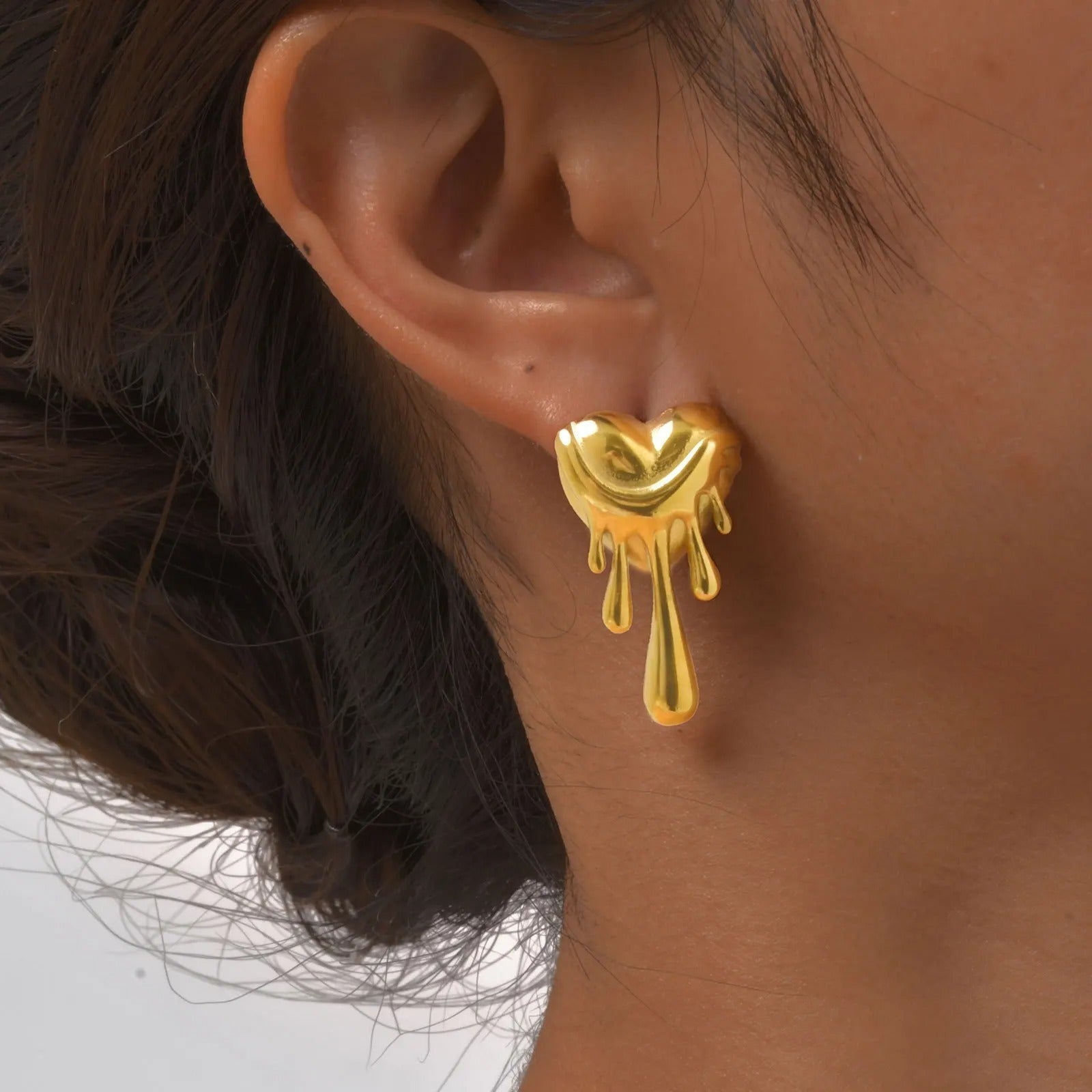 Felicia Gold Plated Melted Heart-Shaped Earrings for a Stylish Look