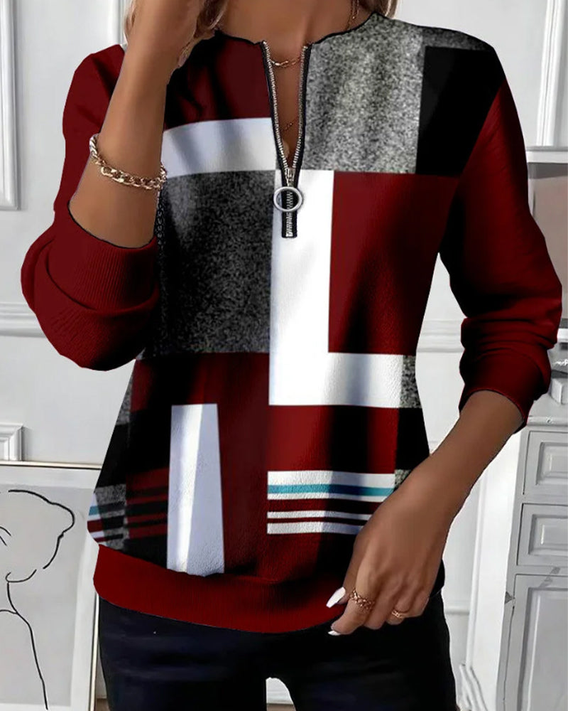 Relaxed Sweatshirt with Half Zipper and Print