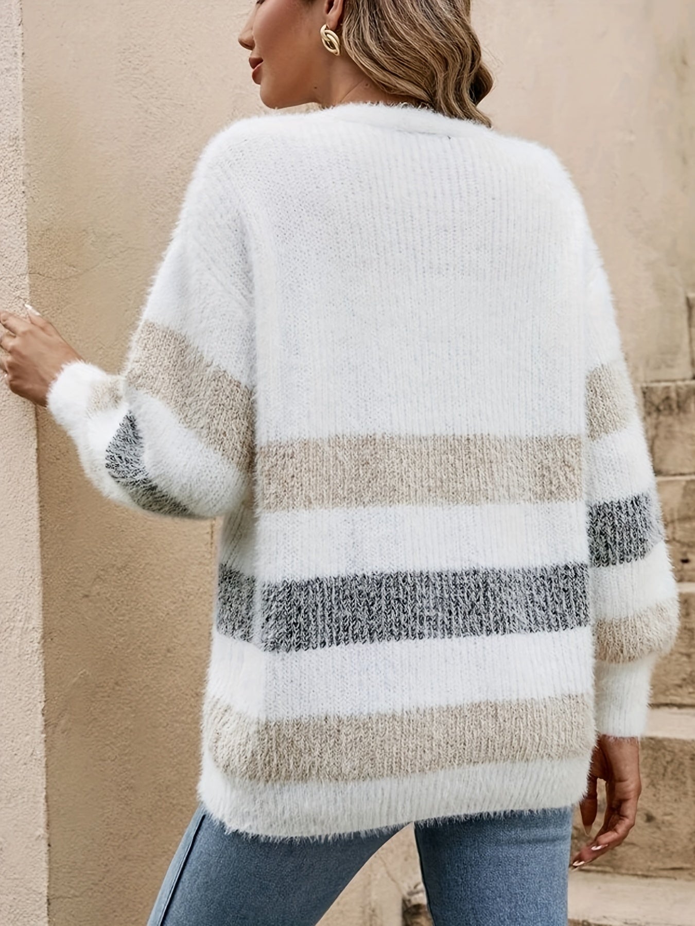Striped Button-Front Casual Cardigan