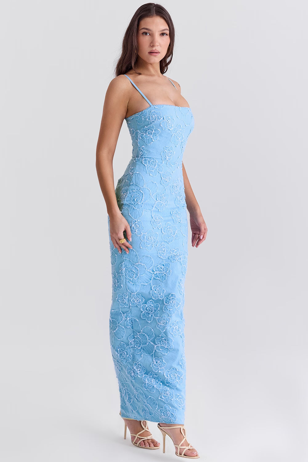 Eva Blue Floral Lace Maxi Dress