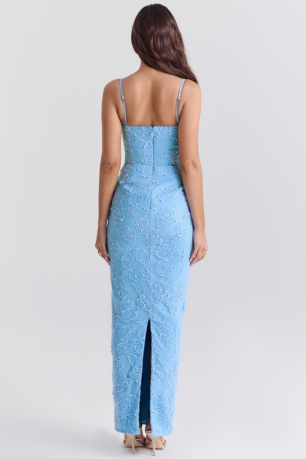 Eva Blue Floral Lace Maxi Dress