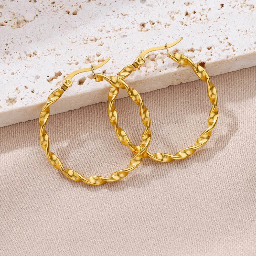 Elegant Twisted Gold Hoop Earrings - Kelly for a Chic Look