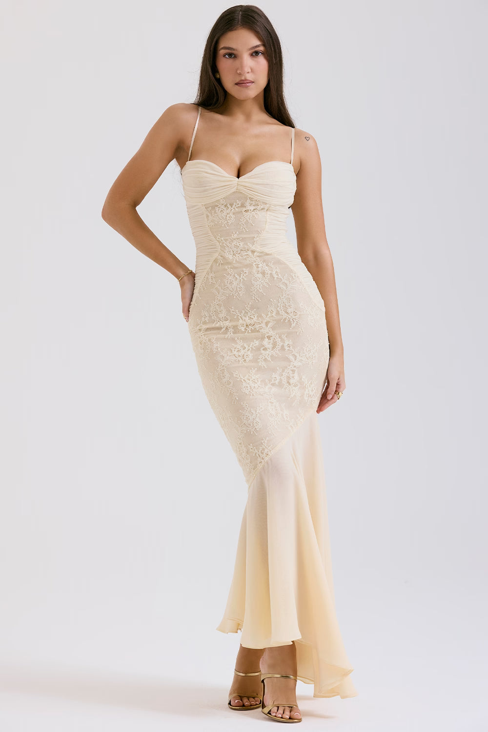 Celeste | Lace & Chiffon Sculpt Gown – Vanilla