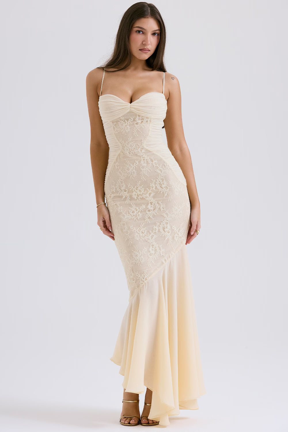 Celeste | Lace & Chiffon Sculpt Gown – Vanilla