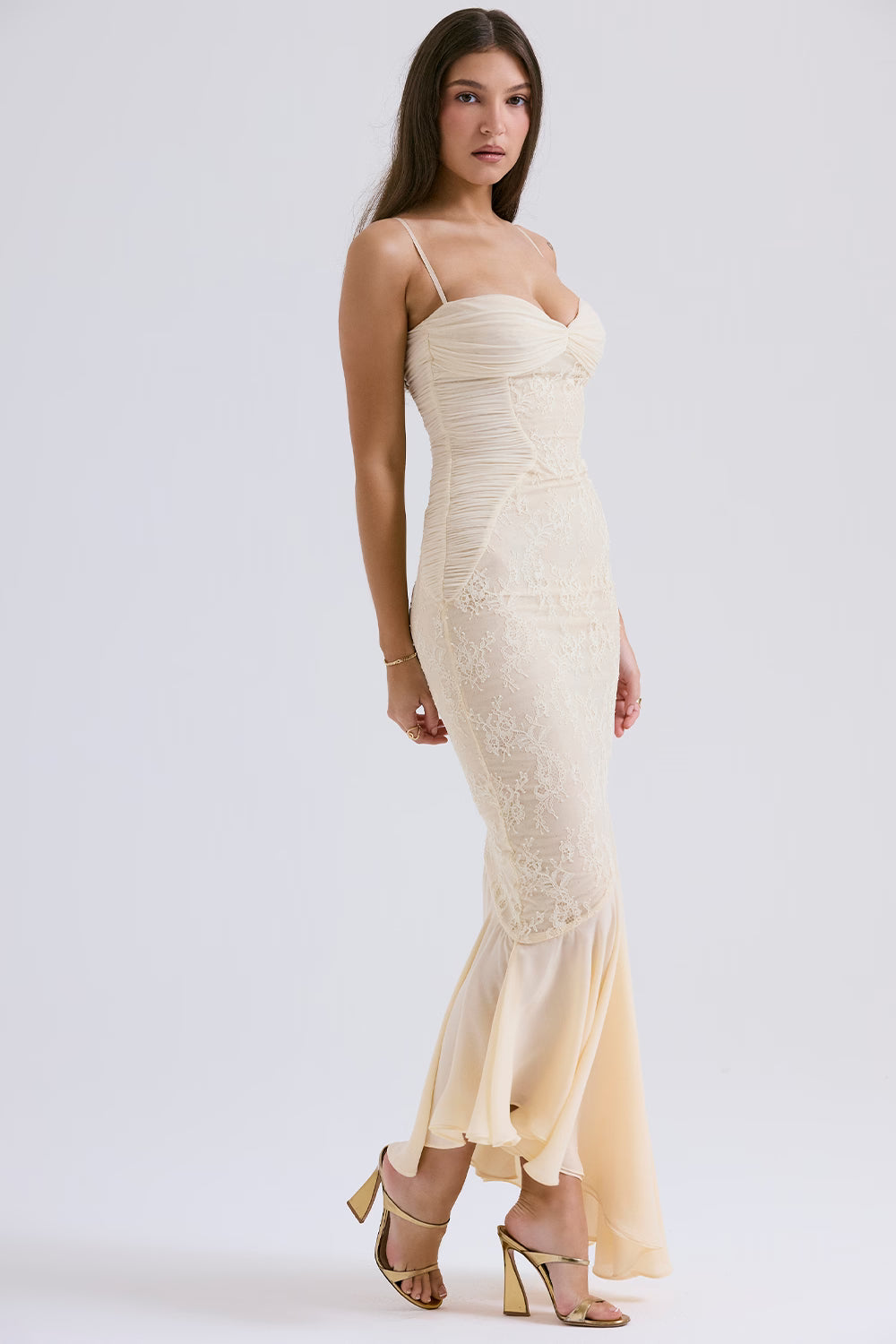 Celeste | Lace & Chiffon Sculpt Gown – Vanilla