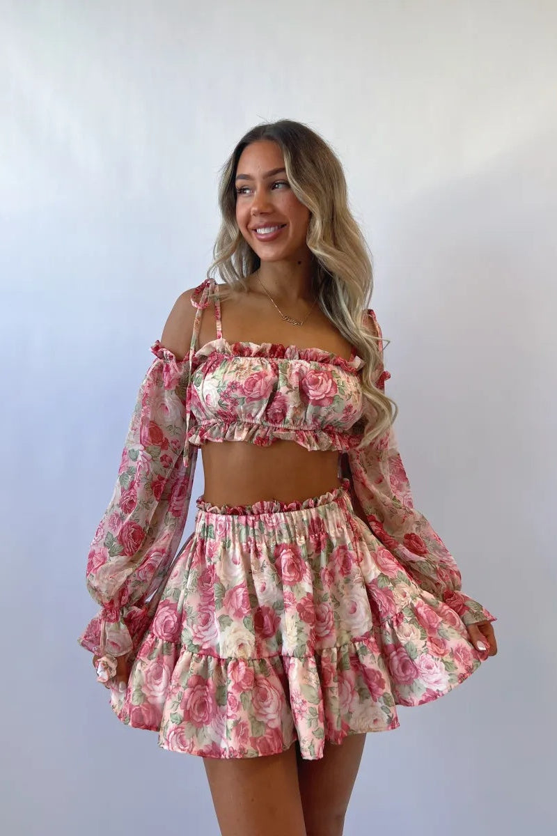 Livia Floral Ruffled Skirt –