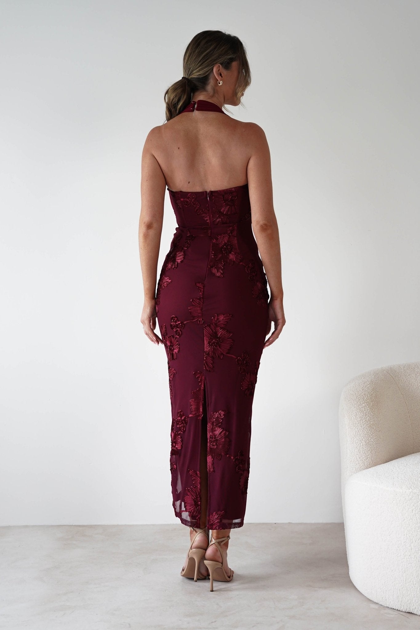 Lilani Textured Midaxi Dress | Wine
