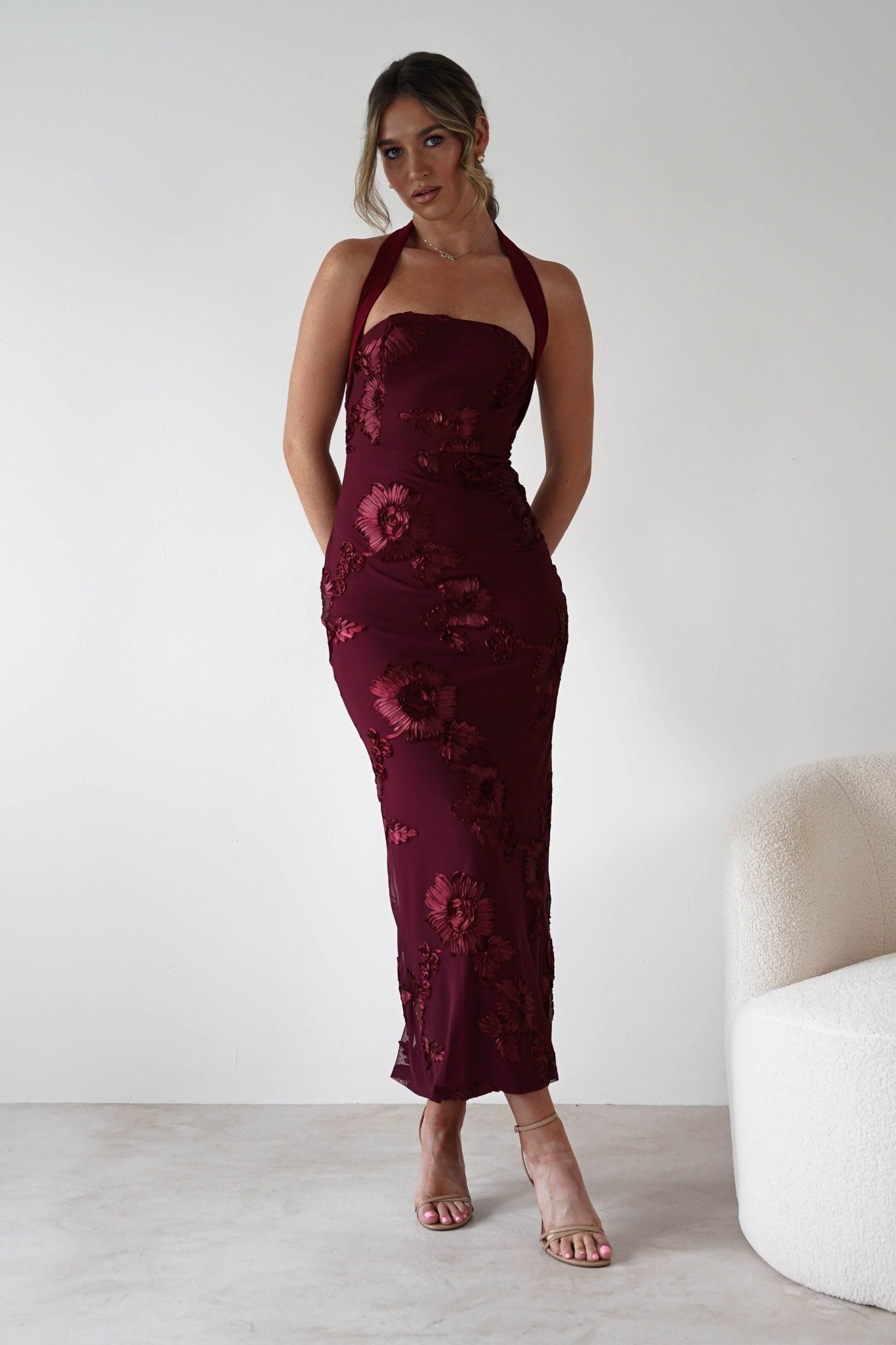 Lilani Textured Midaxi Dress | Wine
