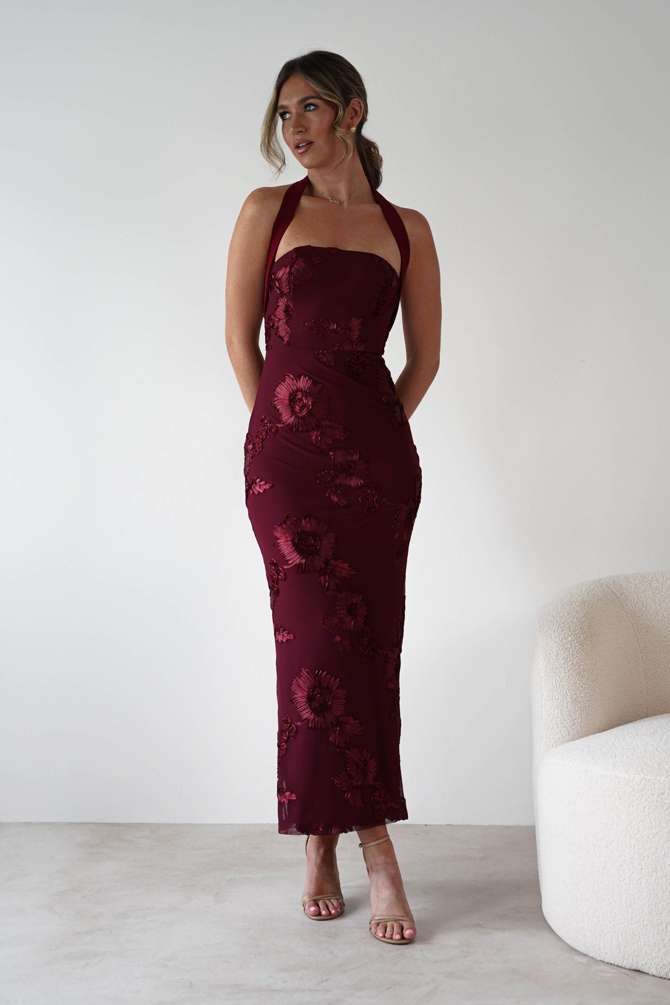 Lilani Textured Midaxi Dress | Wine
