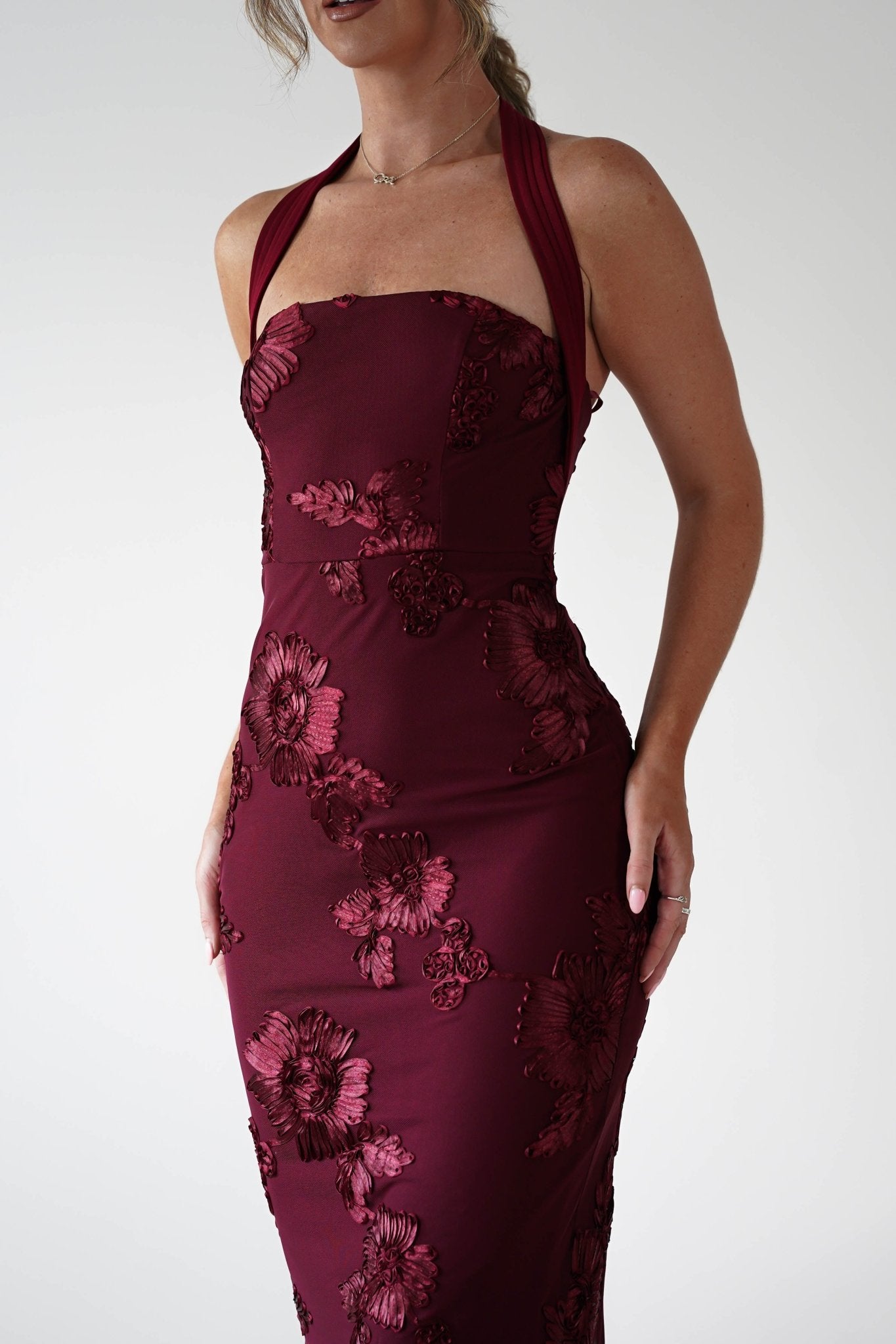 Lilani Textured Midaxi Dress | Wine