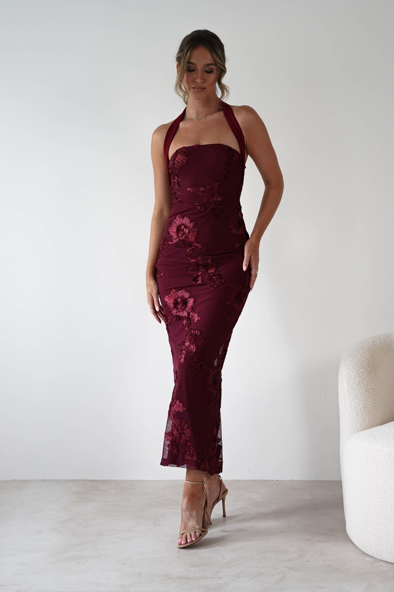Lilani Textured Midaxi Dress | Wine