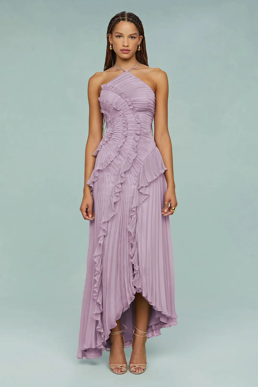 Alina Midi Dress with Ruffle Skirt and Ruffle Finish