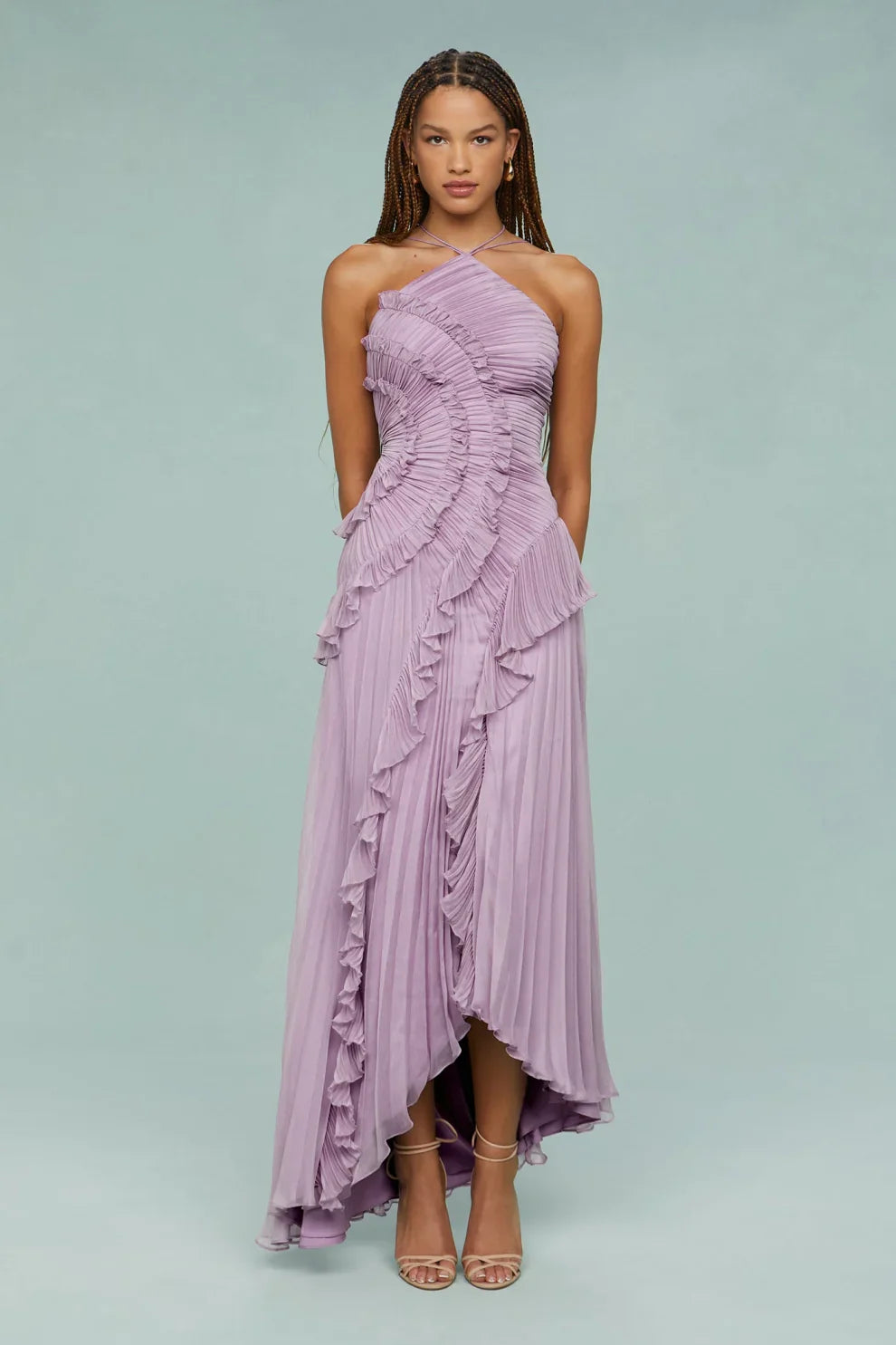 Alina Midi Dress with Ruffle Skirt and Ruffle Finish