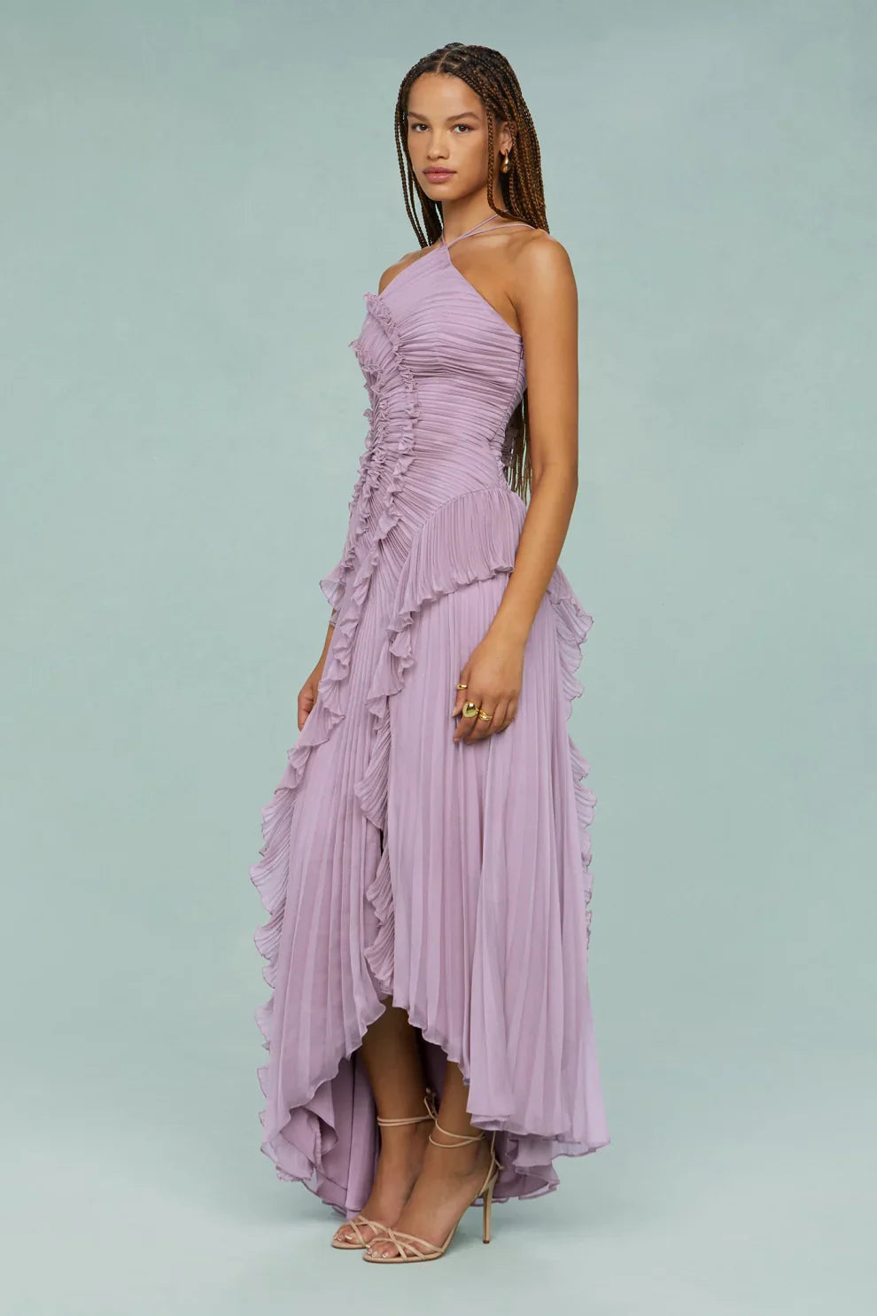 Alina Midi Dress with Ruffle Skirt and Ruffle Finish
