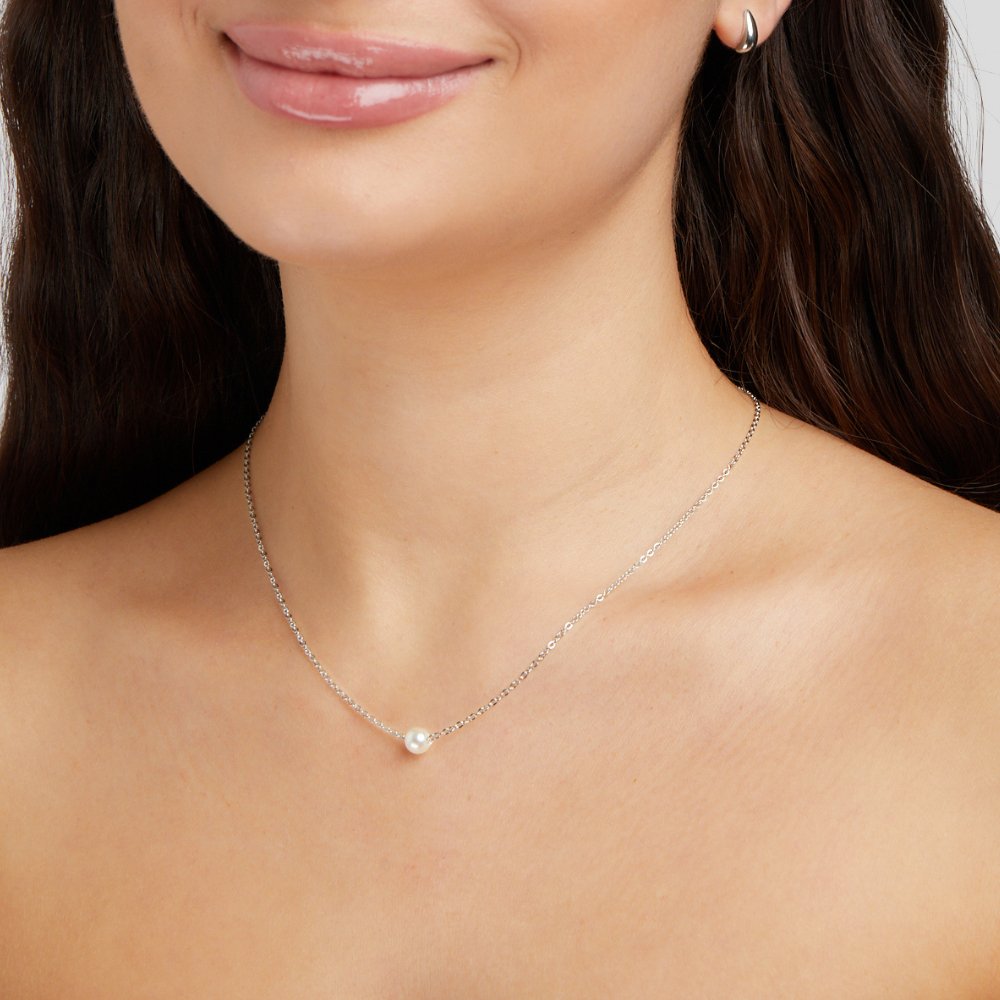 Elegant Solitaire Necklace with Silver Pearl - Soft and Stylish Jewelry Number