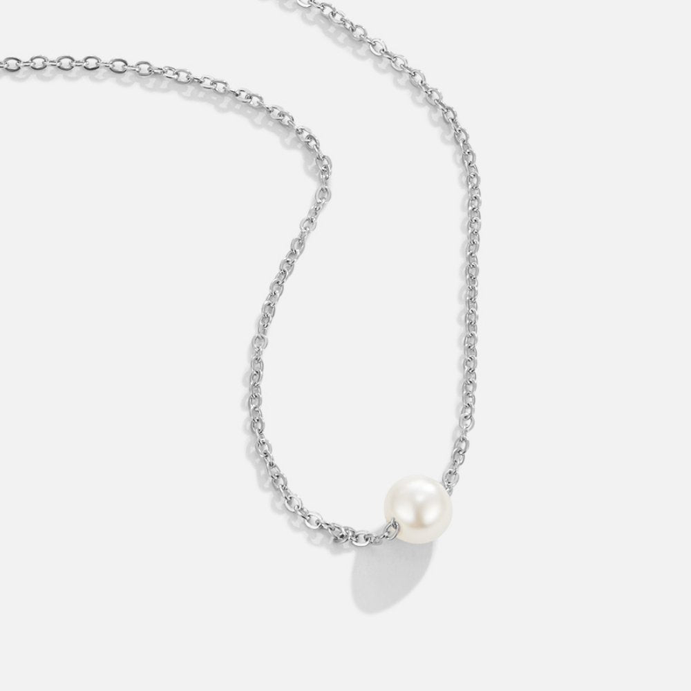 Elegant Solitaire Necklace with Silver Pearl - Soft and Stylish Jewelry Number