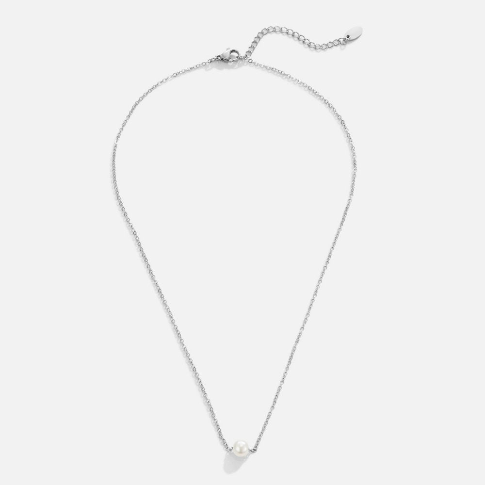 Elegant Solitaire Necklace with Silver Pearl - Soft and Stylish Jewelry Number