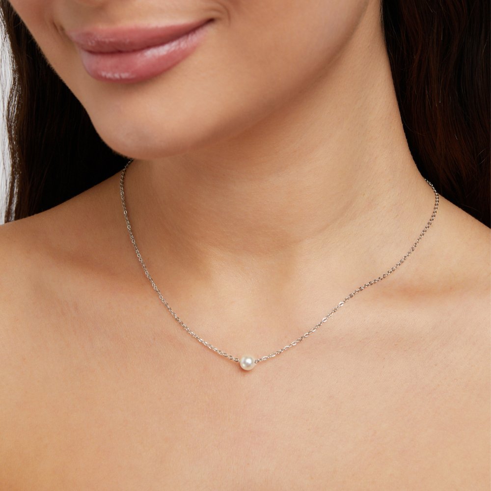 Elegant Solitaire Necklace with Silver Pearl - Soft and Stylish Jewelry Number