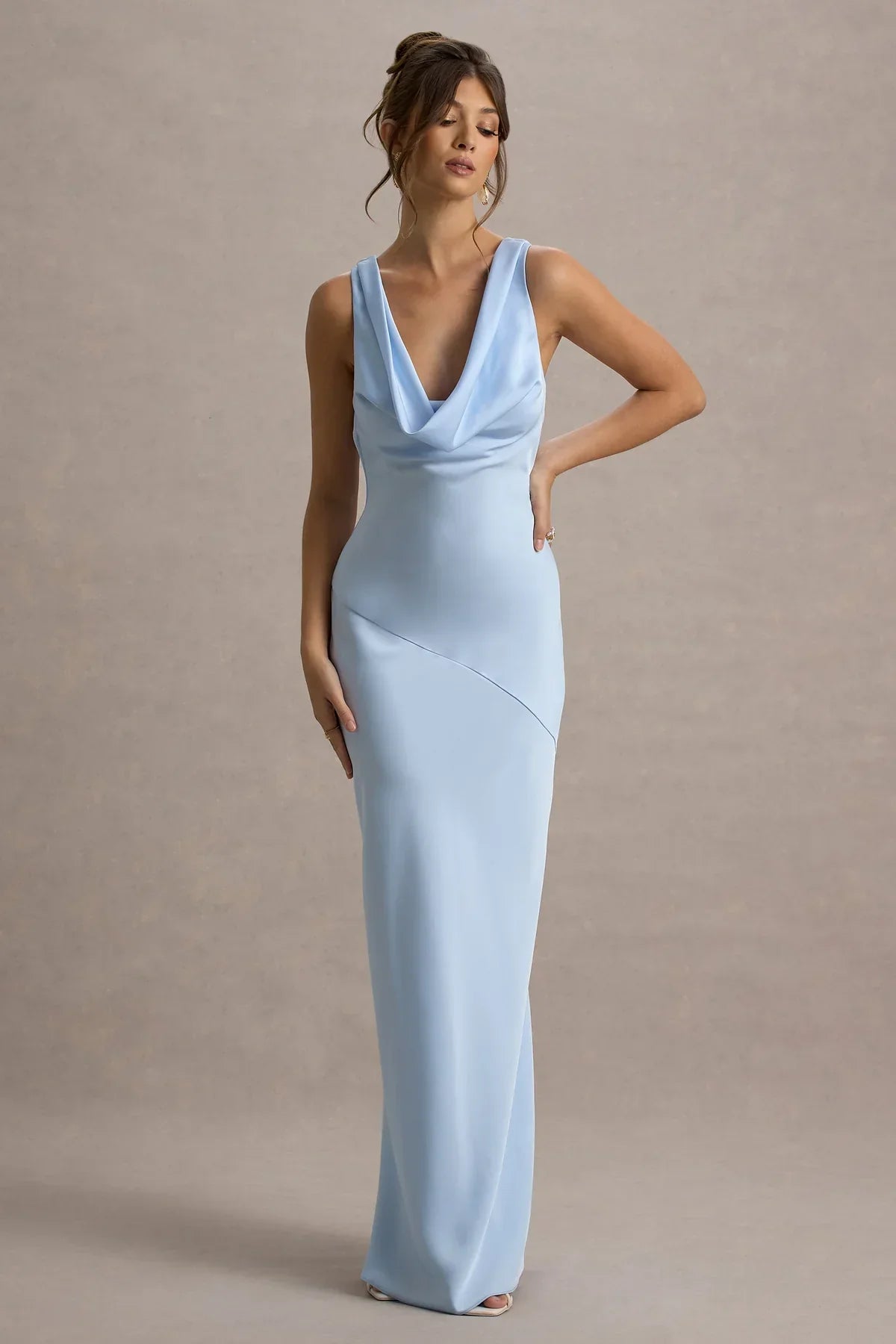 Hannah Satin Maxi Dress with Waterfall Neck